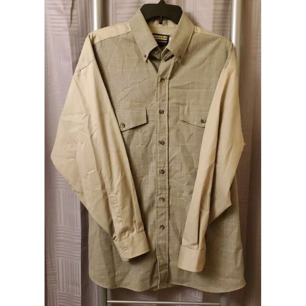 Vintage Panhandle Slim Shirt Mens ML‎ Beige Checked Western USA Made